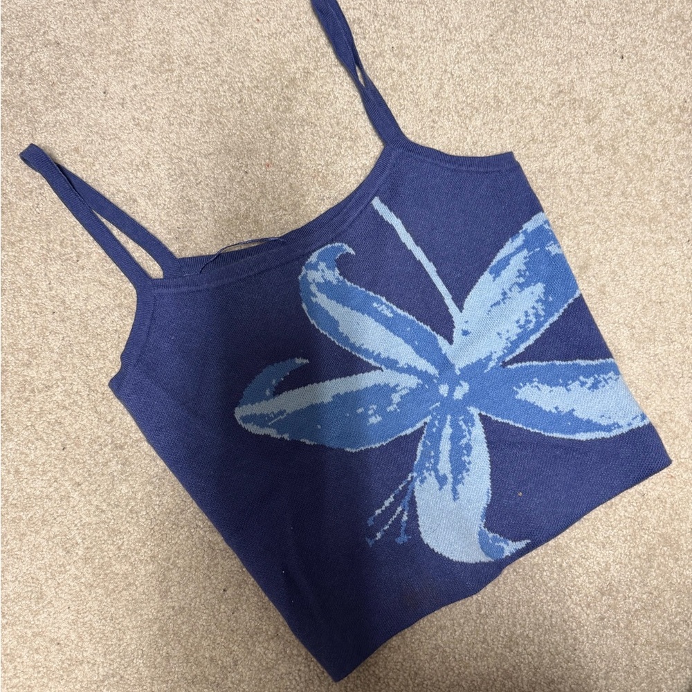 Navy Knit Tank with Floral Design